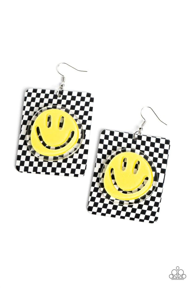 Cheeky Checkerboard- Yellow Earrings